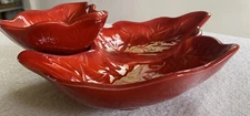 Vintage Ceramic Chip & Dip Tiered USA California Original 2896 Red Leaf Design