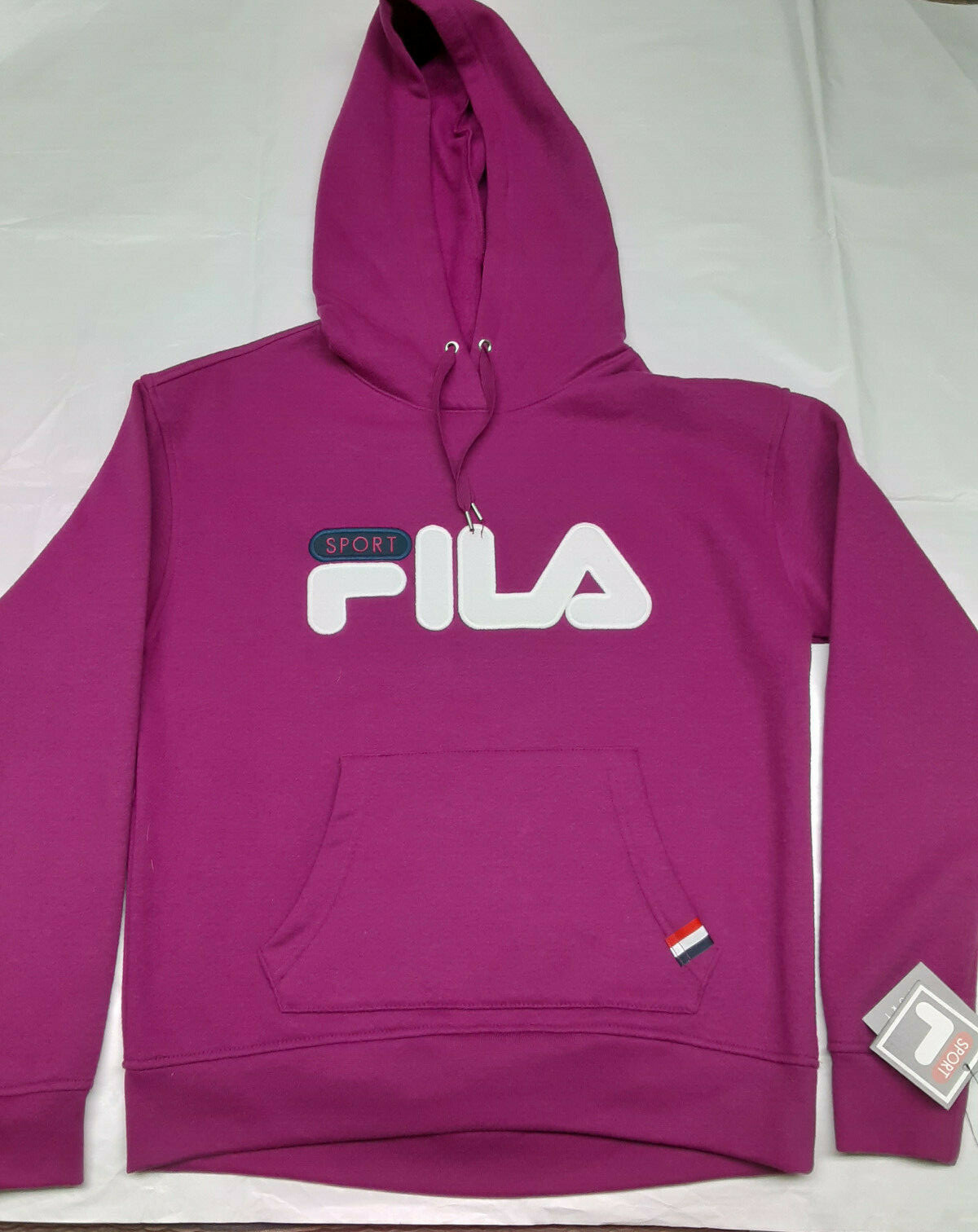 FILA SPORT Giacca donna manica lunga con cappuccio viola con logo e tasche taglia S