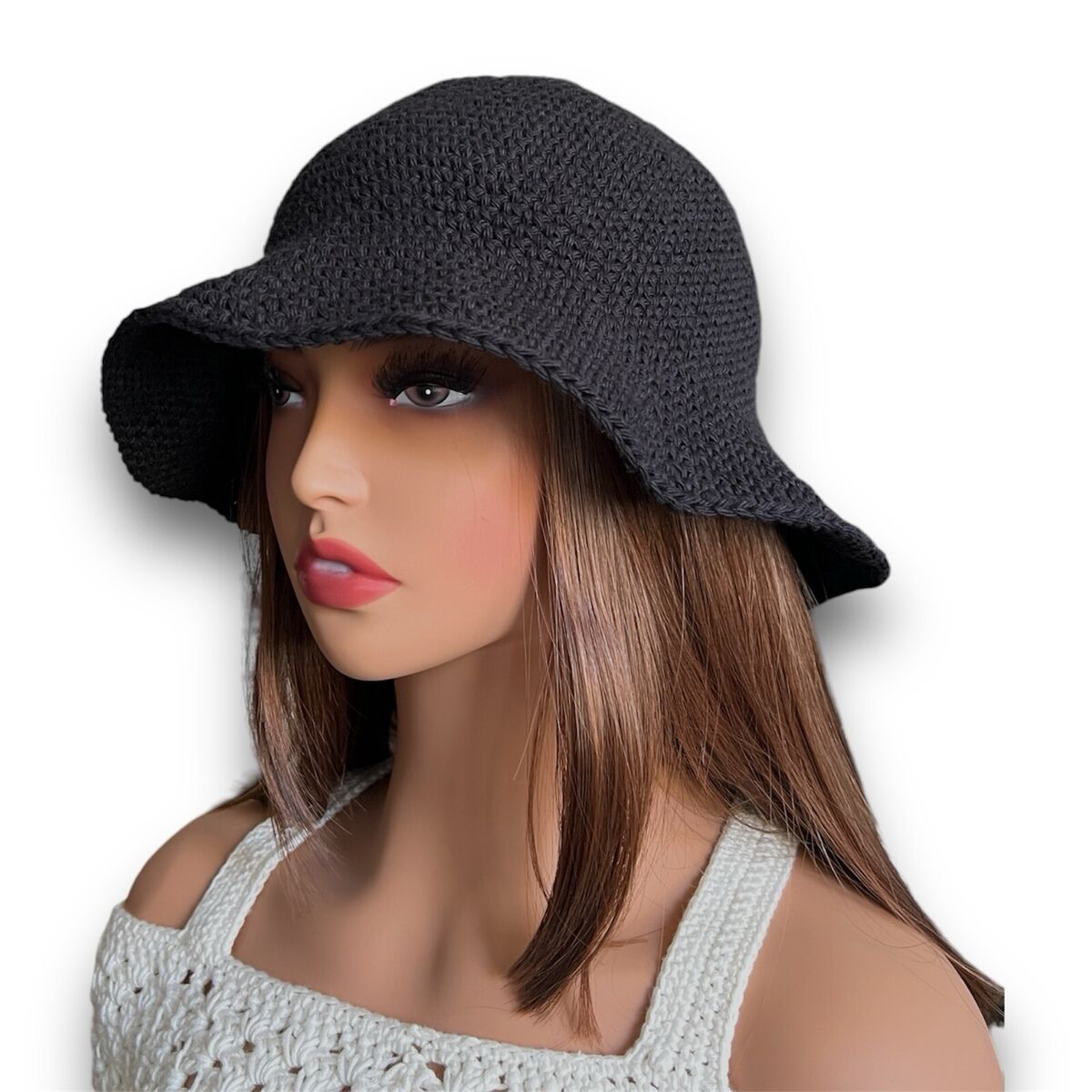 ★ LMC★ CROCHET BUCKET HAT black 0LM45SBC101BLK Crochet Bucket Hat Handmade Cotton Sun Hat BLACK simi Wavy