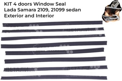 2109-6103290-10 Set 4 door Window Glass Seals LADA Samara 2109 Exterior Interior