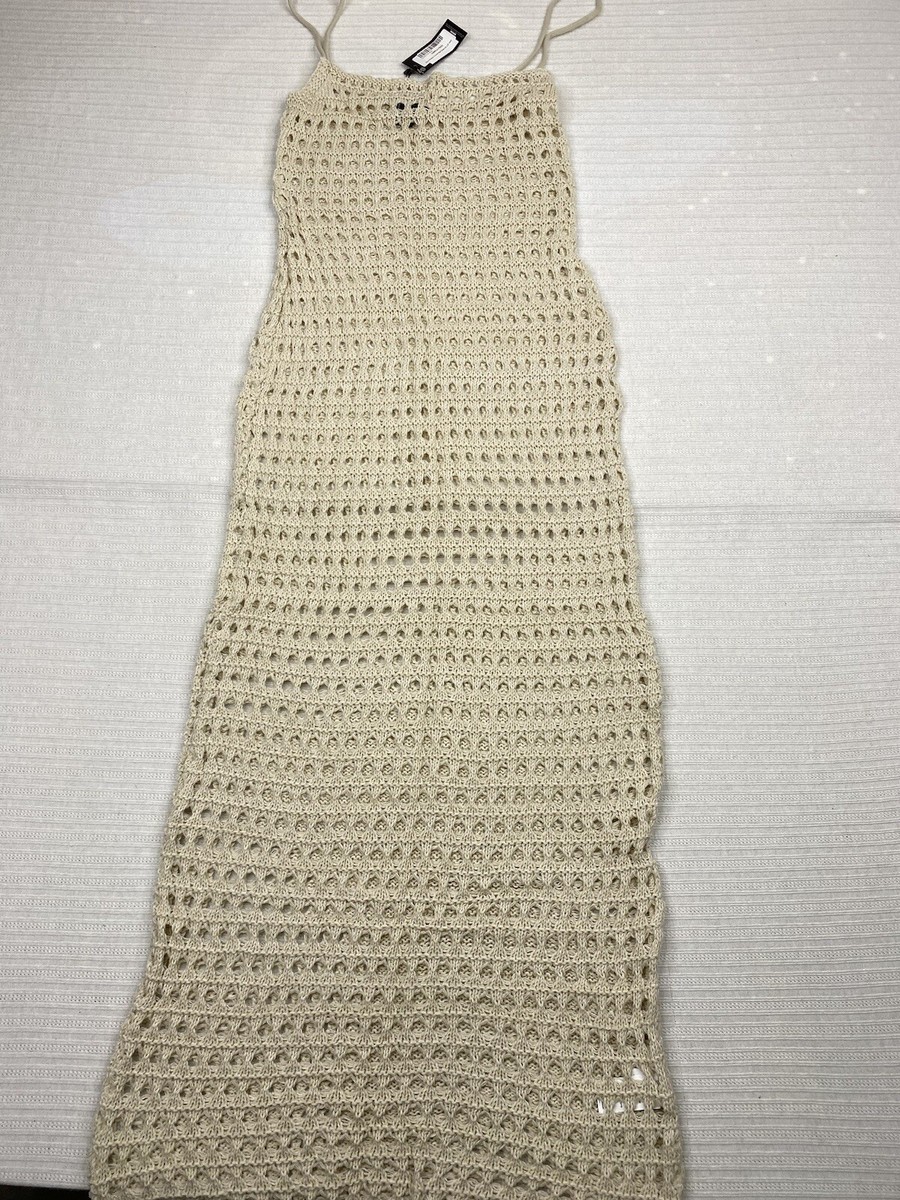 PLT Strappy Crochet Maxi Dress Coverup Beige US XS