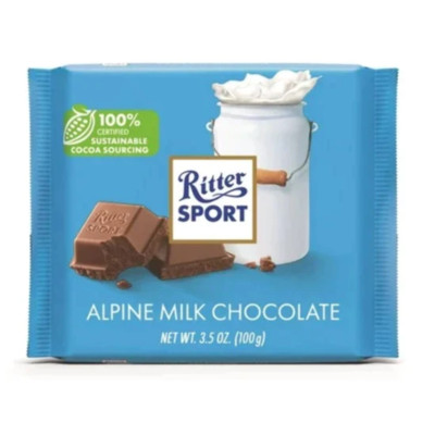 Ritter Sport Alpine Milk Chocolate 3.5 Oz / 100 gr (Pack of 12)