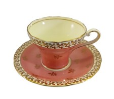 Vintage Aynsley Corset Shaped Tea Cup & Saucer Salmon with Gold Trim