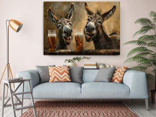 Impresión en lienzo de amigos burros, divertido arte de pared para beber cerveza, decoración de fiesta de animales - Imagen 3 de 8