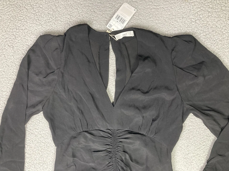 Vestido MNG Mango Para Mujer LG Negro Cuello en V Cintura Acanalada Dobladillo Alto Bajo Maxi Gótico Nuevo con Etiquetas Foto 2 de 4