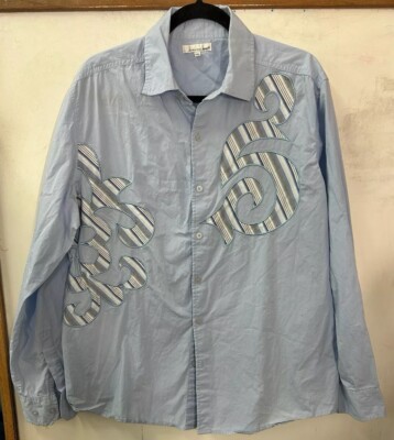 Vintage International Male Size XXL Blue Button-down Long Sleeved Shirt Scroll