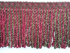 6 yards BULLION FRINGE 6" - WINE RED/CRANBERRY/GREEN - Upholstery Fabric Trim 