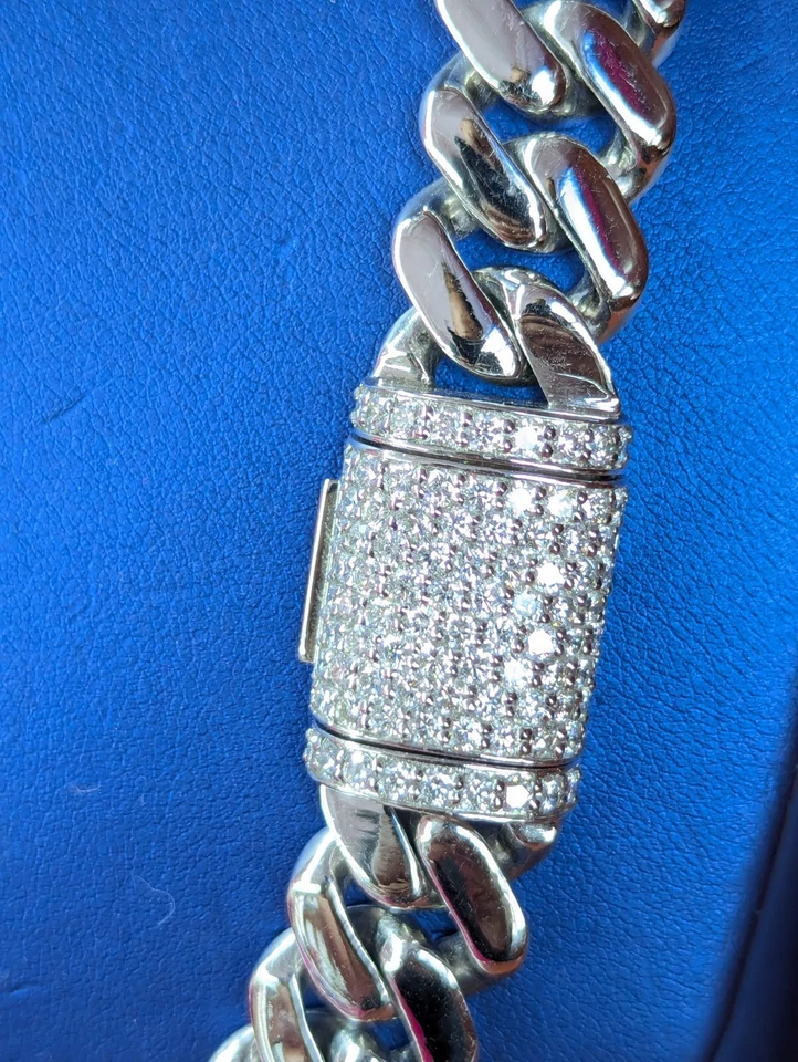 Rare 456g Platinum Necklace With 5CTS VS Diamonds Cuban Necklace 20" - Image 3 of 4