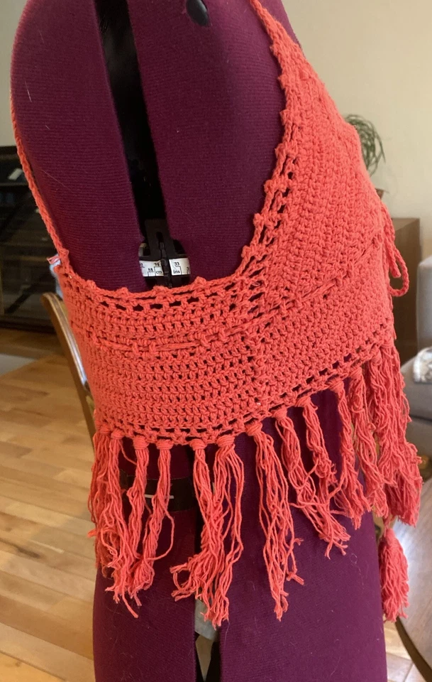 Saprano Crochet Coral Flecos Talla S Halter Top Midriff Boho Festival Coachella Foto 2 de 4