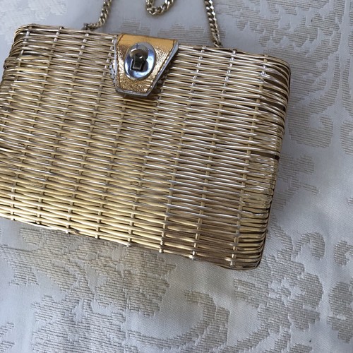Vintage La Fleur Original Gold Basket Weave Purse Handbag Evening Bag 1950s - Picture 8 of 10