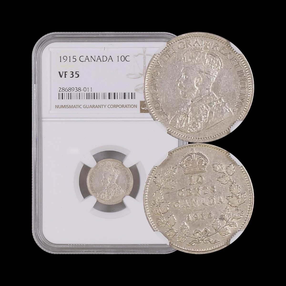 CANADA. 1915, 10 Cents, Silver - NGC VF35 - KGV, Sterling Dime