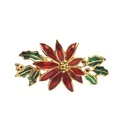 Vintage Poinsettia Enamel Gold Tone Christmas Brooch Pin Womens Costume Jewelry