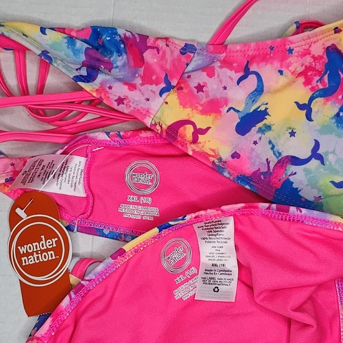 New Wonder Nation Girls Mermaid Bikini Swimsuit Strappy Back 2 Piece Pink XXL 18 - Picture 4 of 4