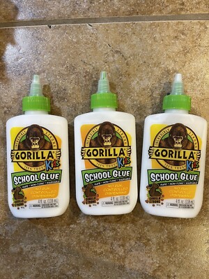 3  Gorilla Glue KIDS 4 oz SCHOOL GLUE Washable Clear No Mess Easy Non-Toxic 