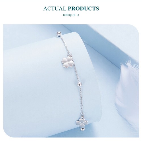 VOROCO Mujer S925 Plata Esterlina Cuatro Hojas Pulsera Cadena Joyería Mujeres 22 cm - Imagen 16 de 17