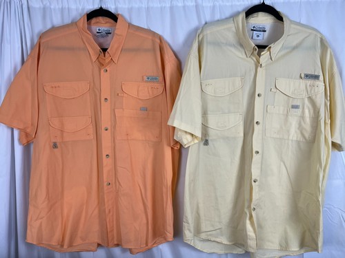 Columbia PFG Mens Shirts Extra Large Orange Yellow Short Sleeve Vented Lot Of 2