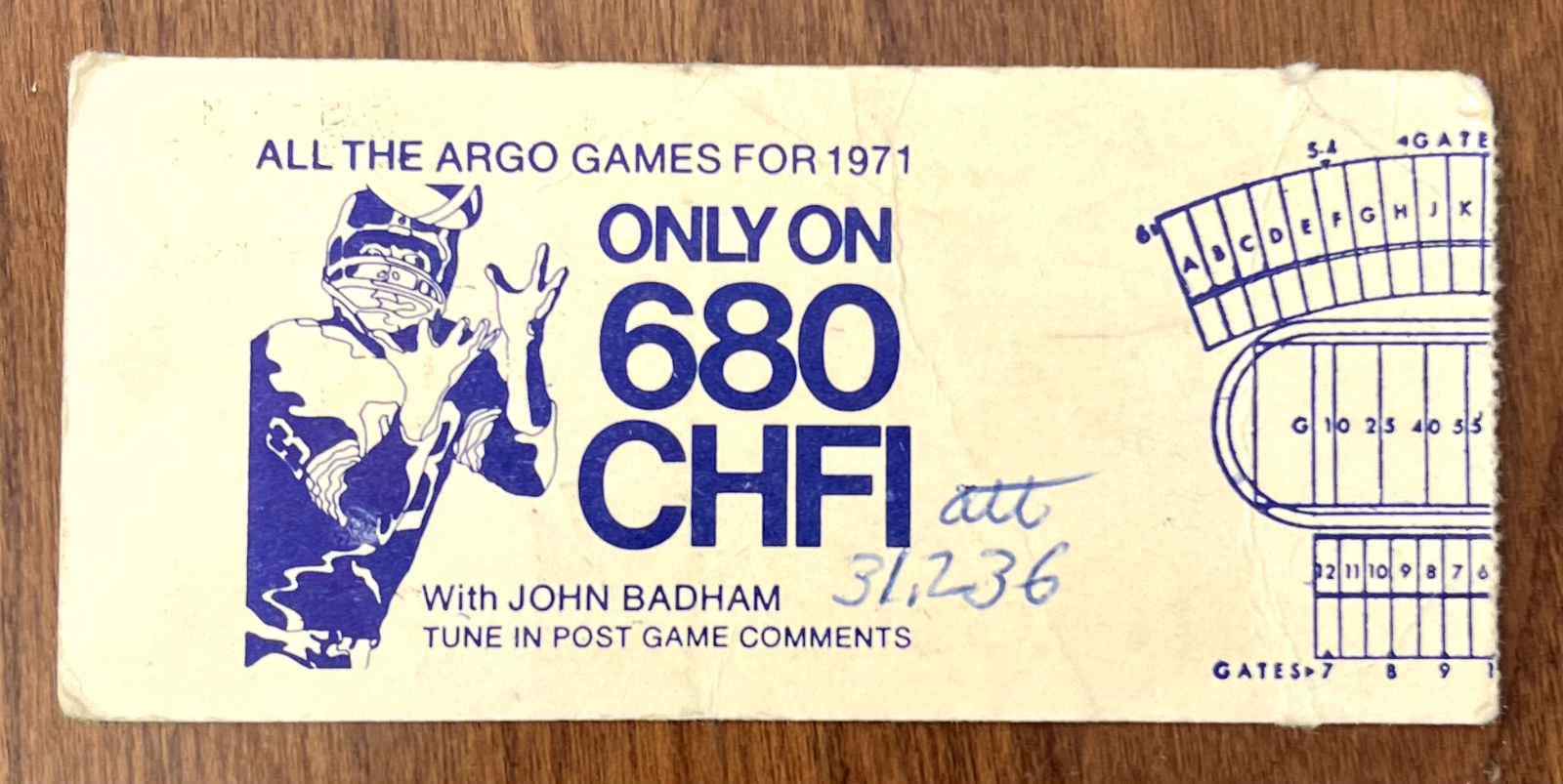 1971 CFL Football Ticket CNE Stadium Hamilton BC Lions vs Toronto