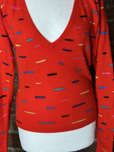 OVER THE RAINBOW RED/MULTI JUMPER HAND CRAFTED ON ISLE OF SKYE SIZE 8 - Picture 5 of 10