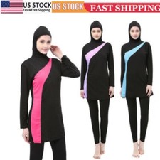 Women Muslim Swimsuit Swimwear Islamic Hijab Burkini Swim Suit Solid Color