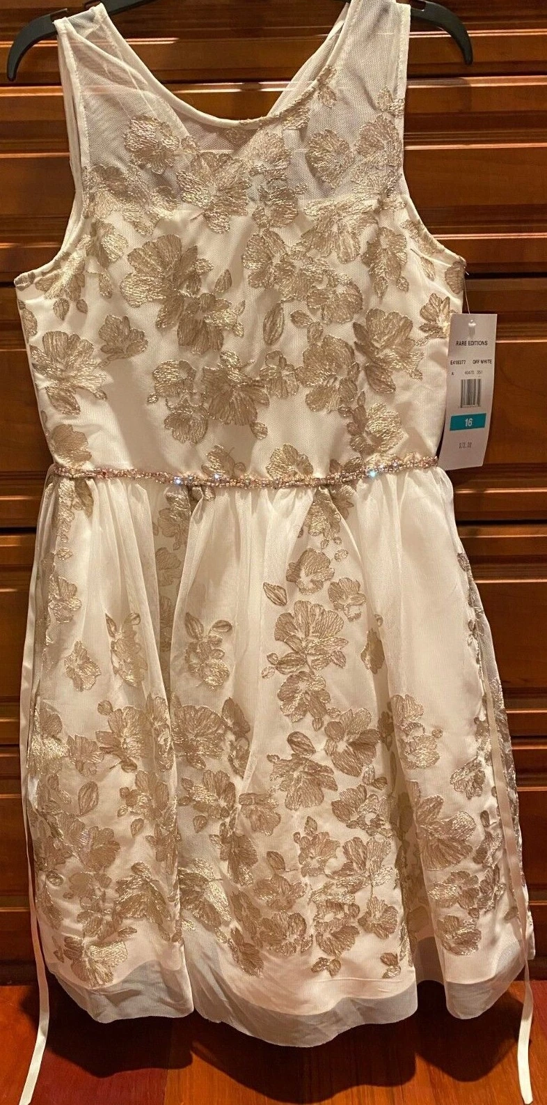*NWT* Rare editions off white & gold floral dress girl's size 16