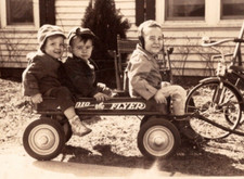 1948 Three Boys on RADIO FLYER wagon & Junior Toy Tricycle - ORIGINAL OOAK