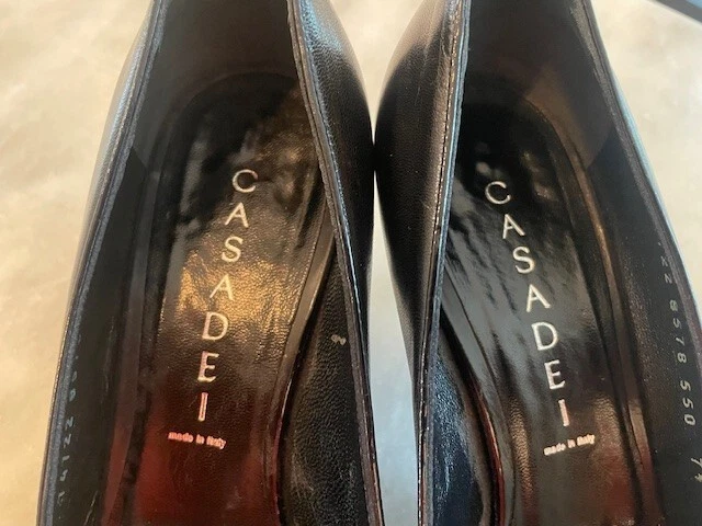 Casadei Blade Gatito Tacón Cuero Negro Arco Punta Redonda 7.5 B Italiano Foto 3 de 4