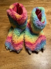 Girls Slippers Size 11-12 Wonder Nation Rainbow Claw Foot Plush Kids