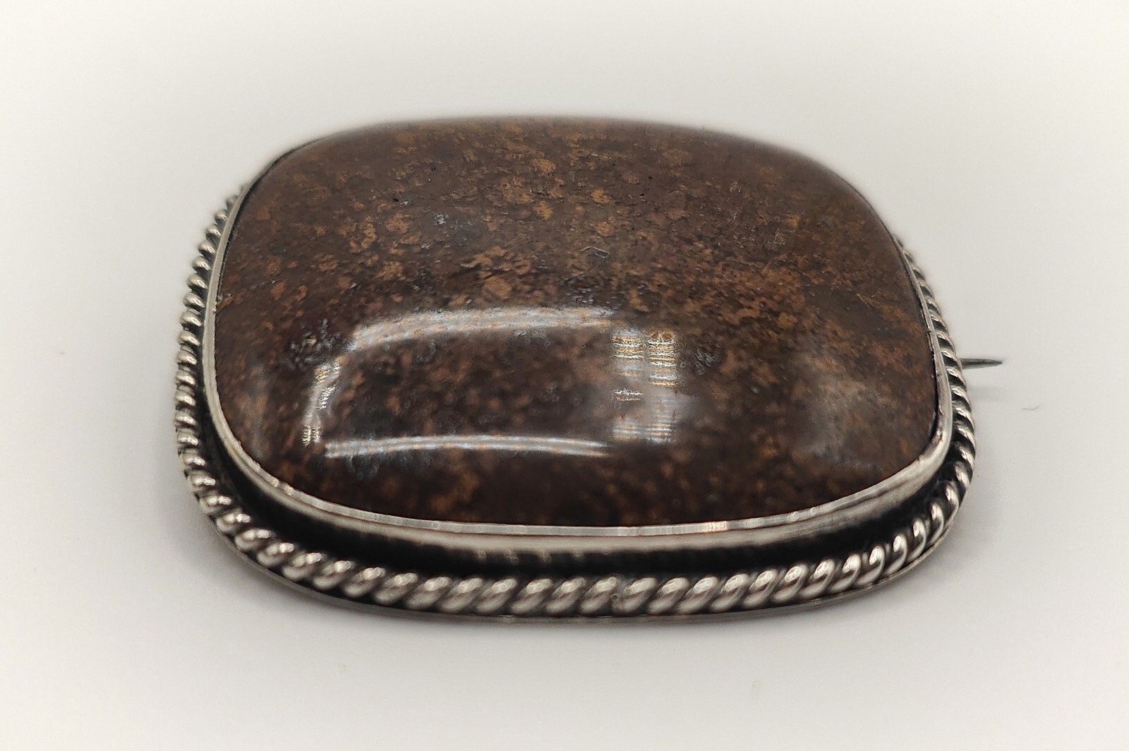Large Antique Solid Silver Brown Dotted Agate Sta… - image 10