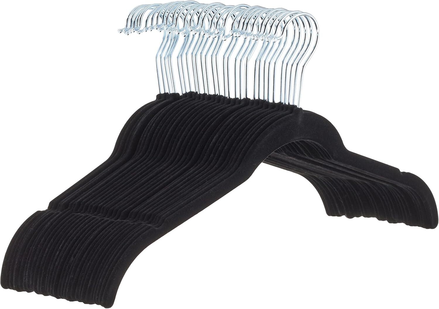 Slim Velvet Non-Slip Shirt Clothes Hangers, Pack of 30, Black
