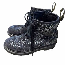 Dr. Martens Pascal Lace Up Boots Black Suede Iridescent Polka Dots Size Youth 3