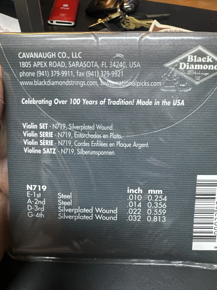 Black Diamond Fiddle Violin Strings N719 Silver Plated Wound Set - Image 2 of 2