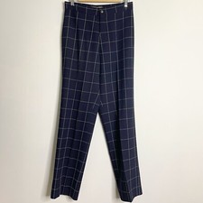 Ralph Lauren Black Label Tailored Windowpane Flat Front Wool Pants Size 10 Navy