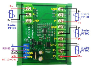 PT100 RTD 4 Kannal  -40 Bis + 500 Celsius   RS485 Temperatur Sensor Modul Modbus