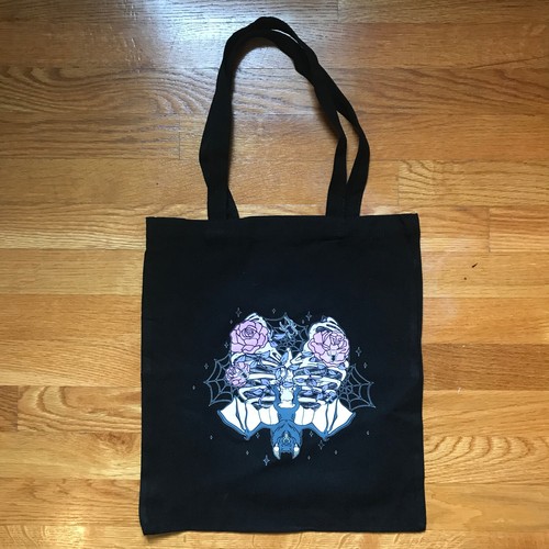 Bolso de Mano Gótico Lolita EGL Punk Rosa y Negro Jaula Costilla Rosas y Murciélago Skelton - Imagen 3 de 6