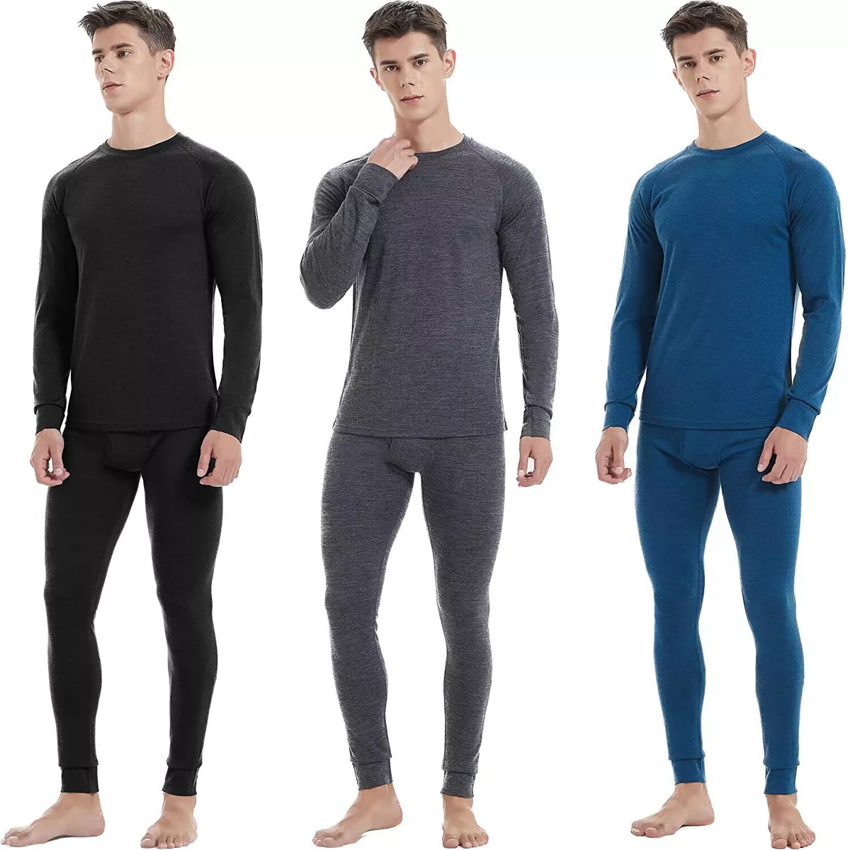 Men's 100% Merino Wool Base layer Thermal Long Sleeve Shirt Bottom  Underwear Set