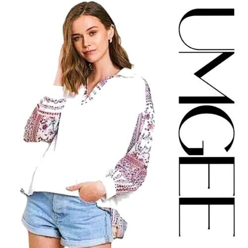 PLUS 1XL UMGEE OFF WHITE Floral Sheer Puff Sleeve Top/Shirt/Blouse BHCS
