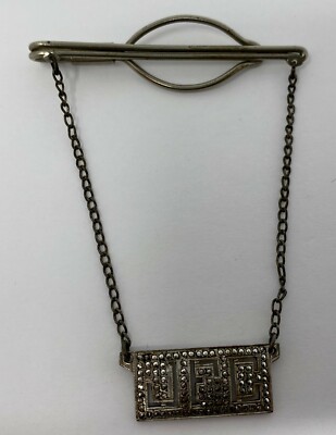 VINTAGE STERLING SILVER MEN'S TIE BAR CLASP CLIP MARCASITES & INITIALS JFC