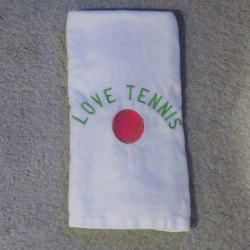 White Tennis Towel "Love Tennis" Logo & Tennis Ball Pic - abt.  26" L x 16' W