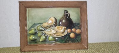 VINTAGE 3D Wall Art Henk Bos 'Still Life Fruit' Framed MCM 14 x10.25  Excellent