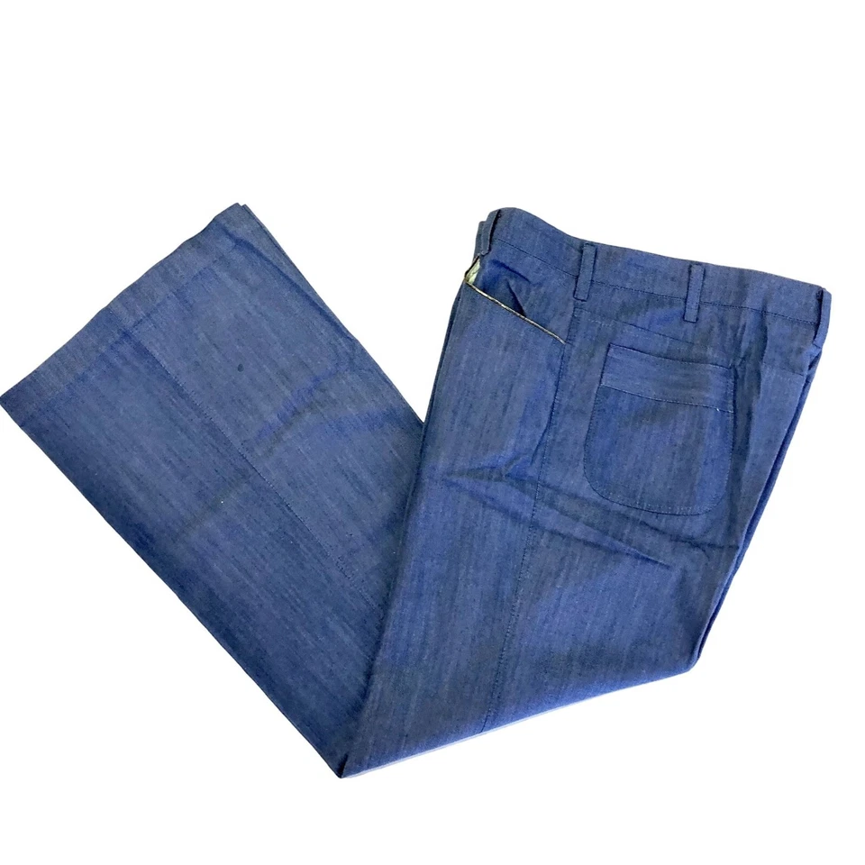Calça jeans GABARDINE azul vintage feita à mão enorme parte inferior do sino GAB DISCO - Imagem 3 de 4
