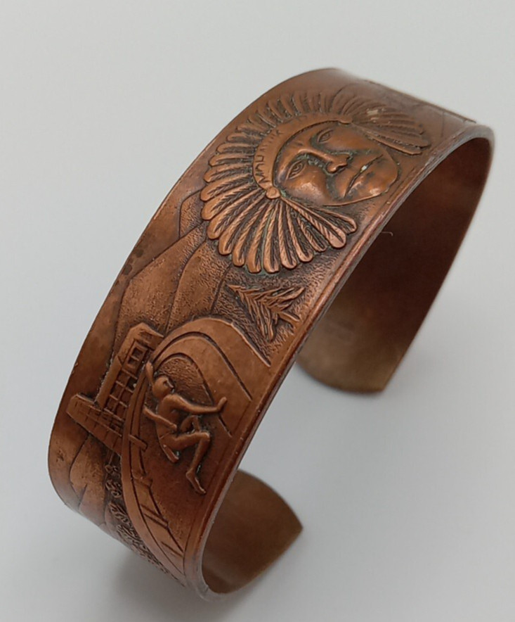 Vintage solid copper cuff, Native American Mohawk… - image 11