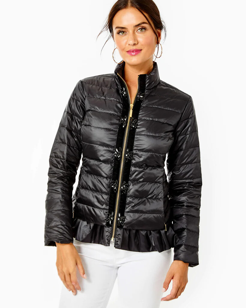 Lilly Pulitzer NWT Darcia Fitted Puffer Jacket Onyx $298