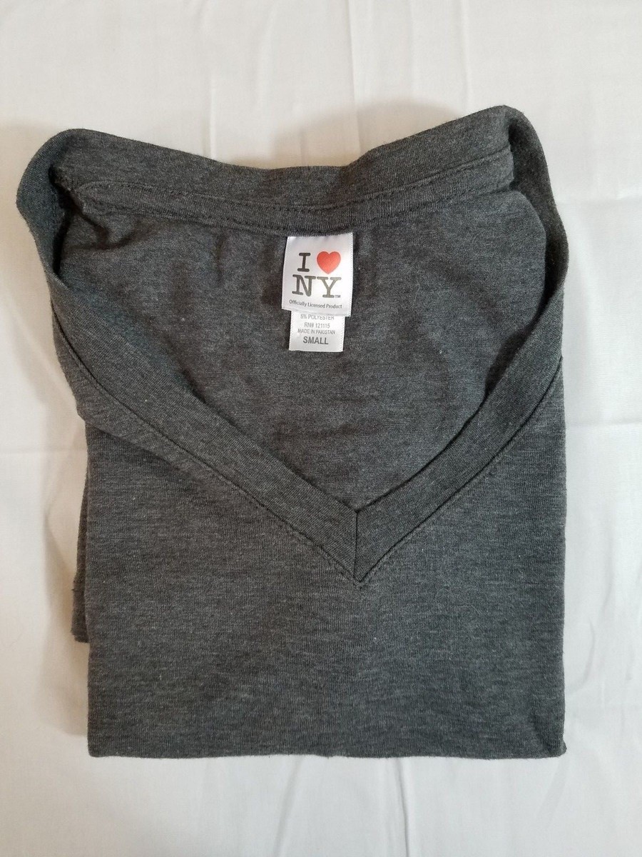 T-shirt Femme 'I Love NY' - Col V Gris - Taille Small - Coton - Occasion Très Bon état