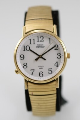 Timex Indiglo Herrenuhr Gold Edelstahlband Stretch WR 30 m 3 ATM Quarz Weiß