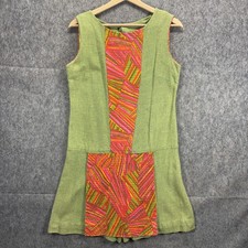 True Vintage 1960s Romper Dress Women's Psychedelic Green Abstract Mod Handmade
