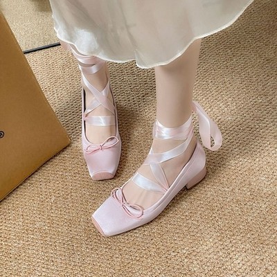 Women's Ballet Low Heel Strappy Square Toe Bowtie Mary Janes Dance Comfort Shoes