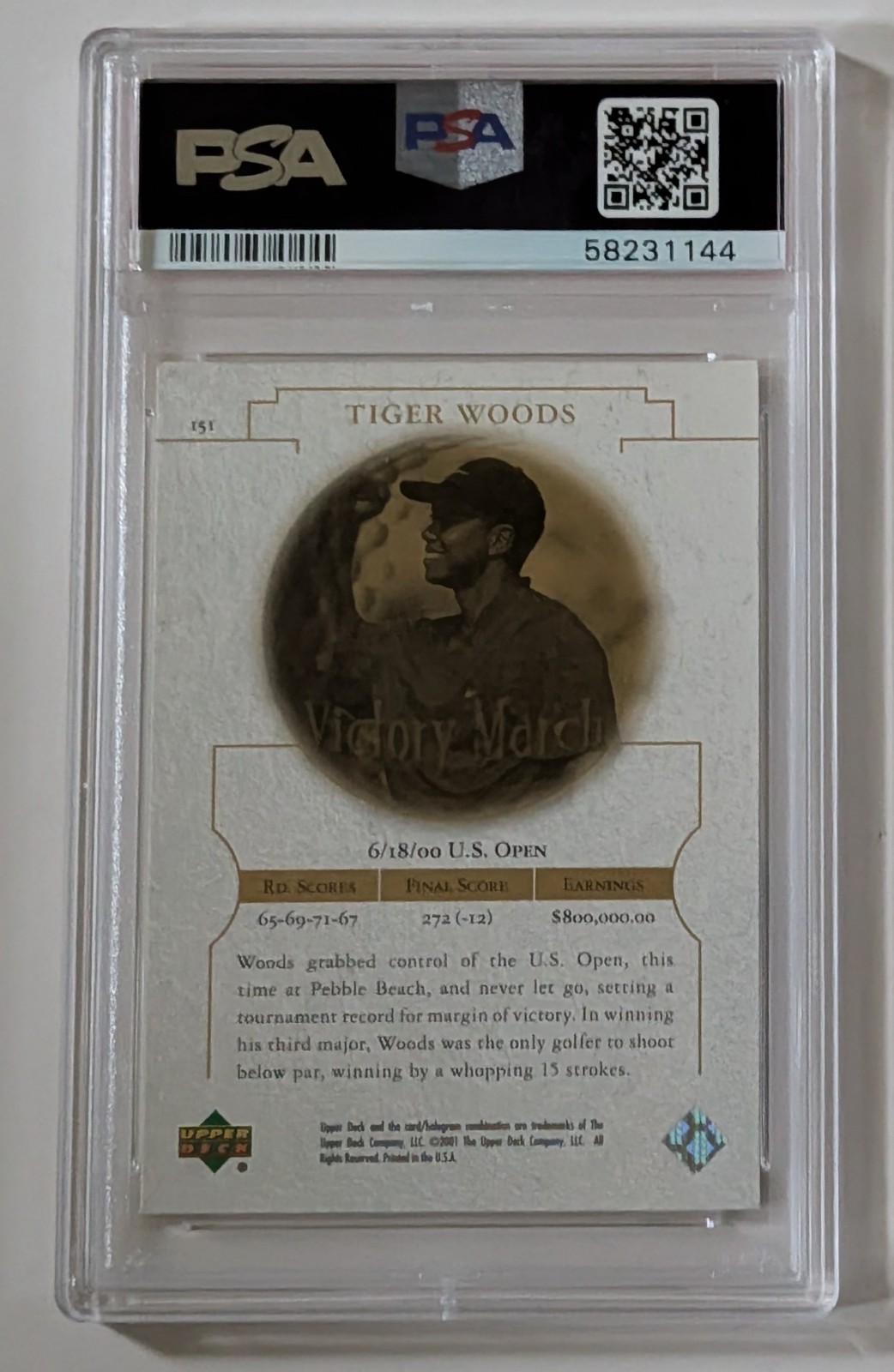 2001 UPPER DECK GOLF TIGER WOODS VICTORY MARCH PSA 9 CARD 151 SKU 58231144 view 2