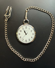 Caravelle 11DP Mechanical Pocket Watch White Dial Arabic Numerals Chain Serviced