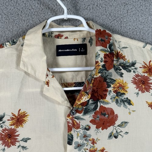 Abercrombie & Fitch Shirt Mens L Beige Floral Button Up Short Sleeve Summer - Picture 2 of 8