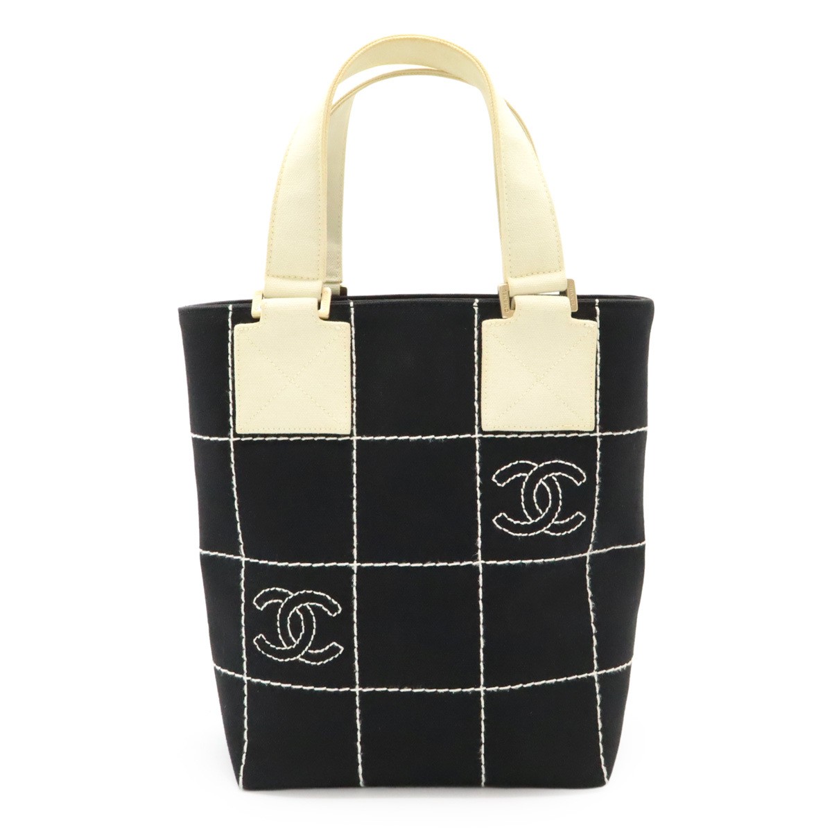CHANEL Coco Mark Tote Bag in Black and White Canvas A21375 163223
